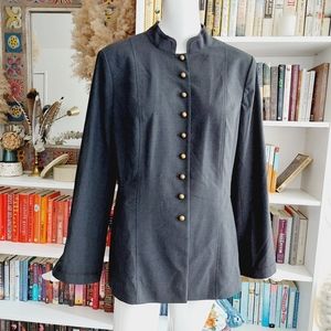 J Jill Grey Button Font Stretch Embroidered Military Lined Blazer